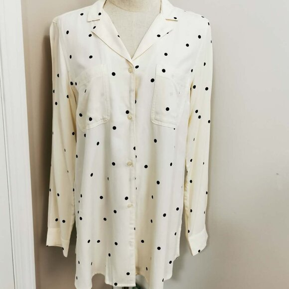 OLD NAVY  NEW Button up Polka Dot Shirt Crean Black SIZE (M) - Picture 1 of 7